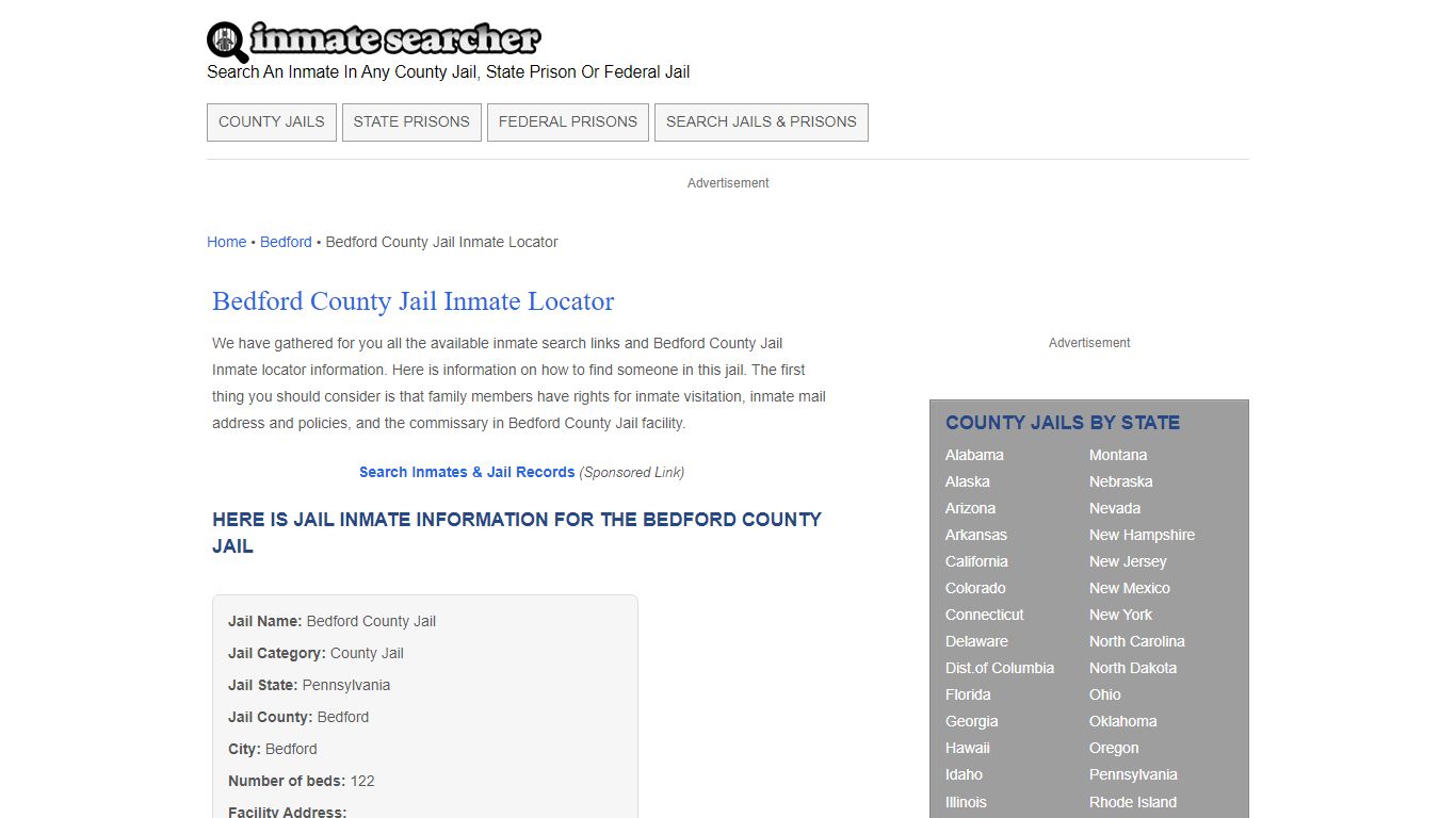 Bedford County Jail Inmate Locator - Inmate Searcher